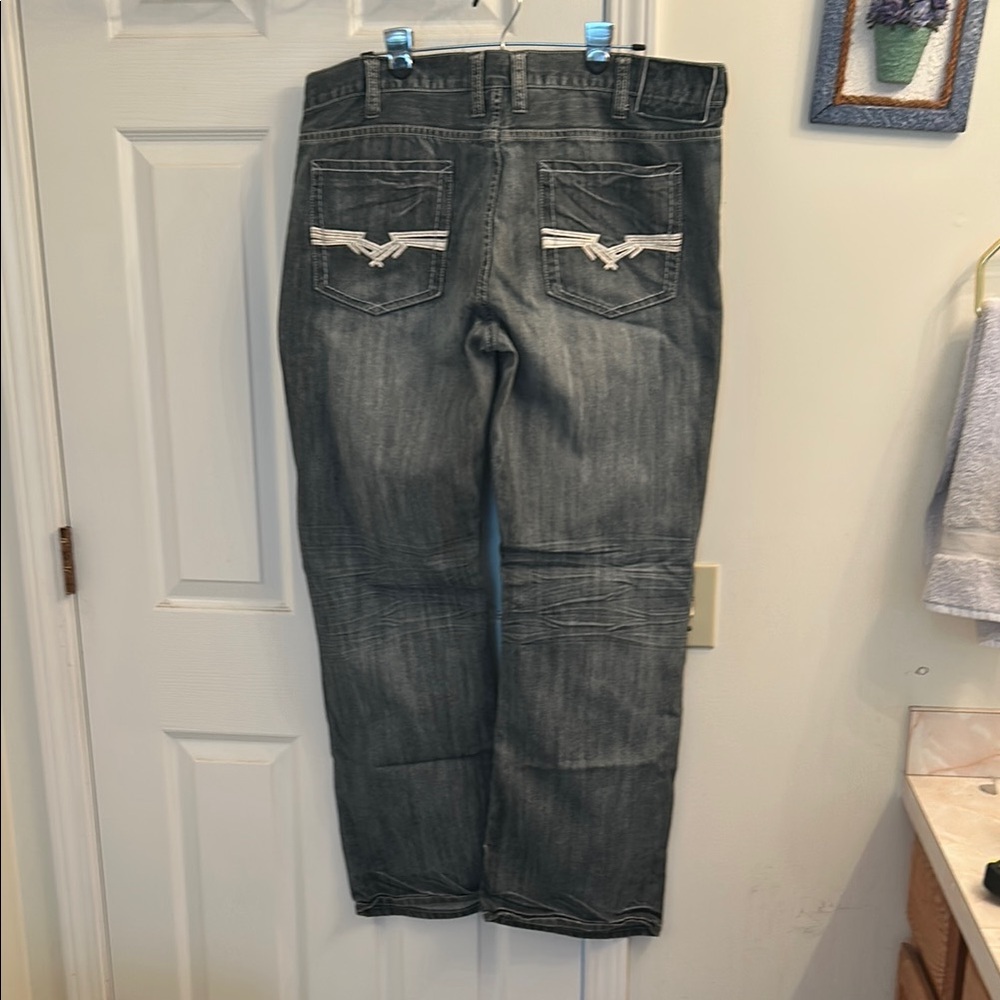 Helix Relaxed Boot Men's Hip Hop Style Loose Baggy Embroidered Y2K Jeans 38 x 32
